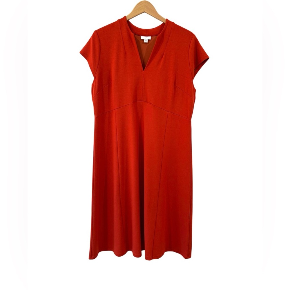 J. JILL women’s Monterey Knit dress L rust orange midi v-neck fall stretch